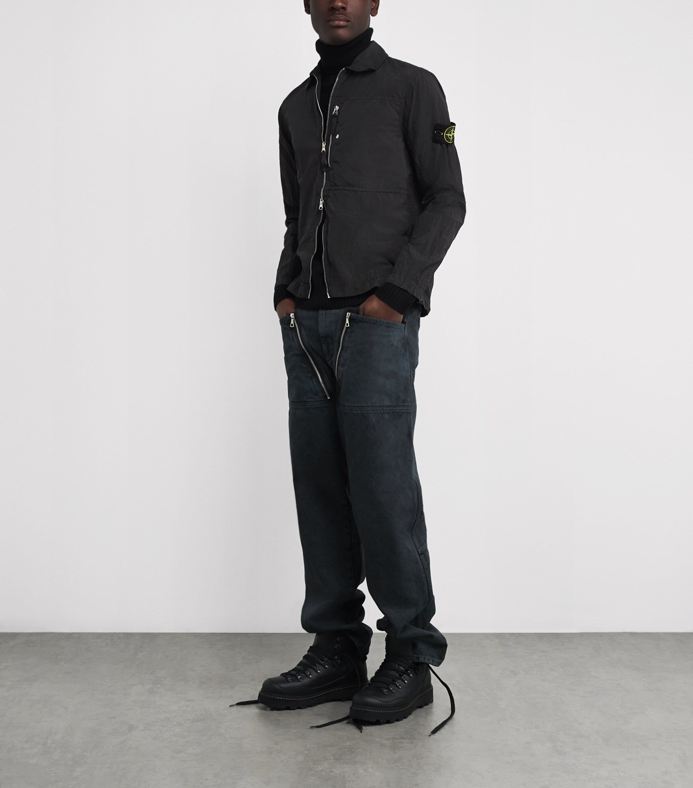 Stone Island Black Nylon Compass Oversized Shirt Jacket