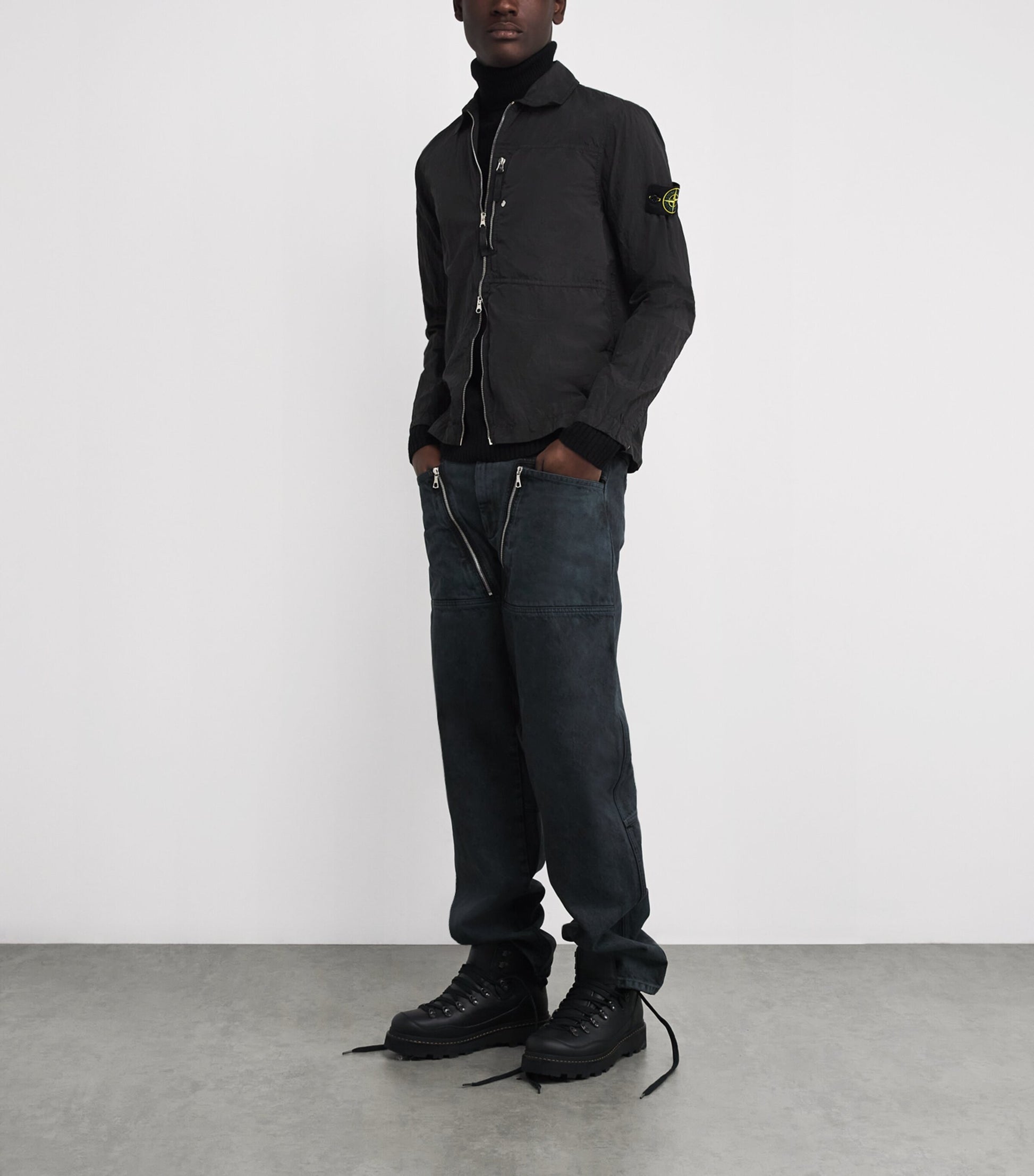 Stone Island Black Nylon Compass Oversized Shirt Jacket