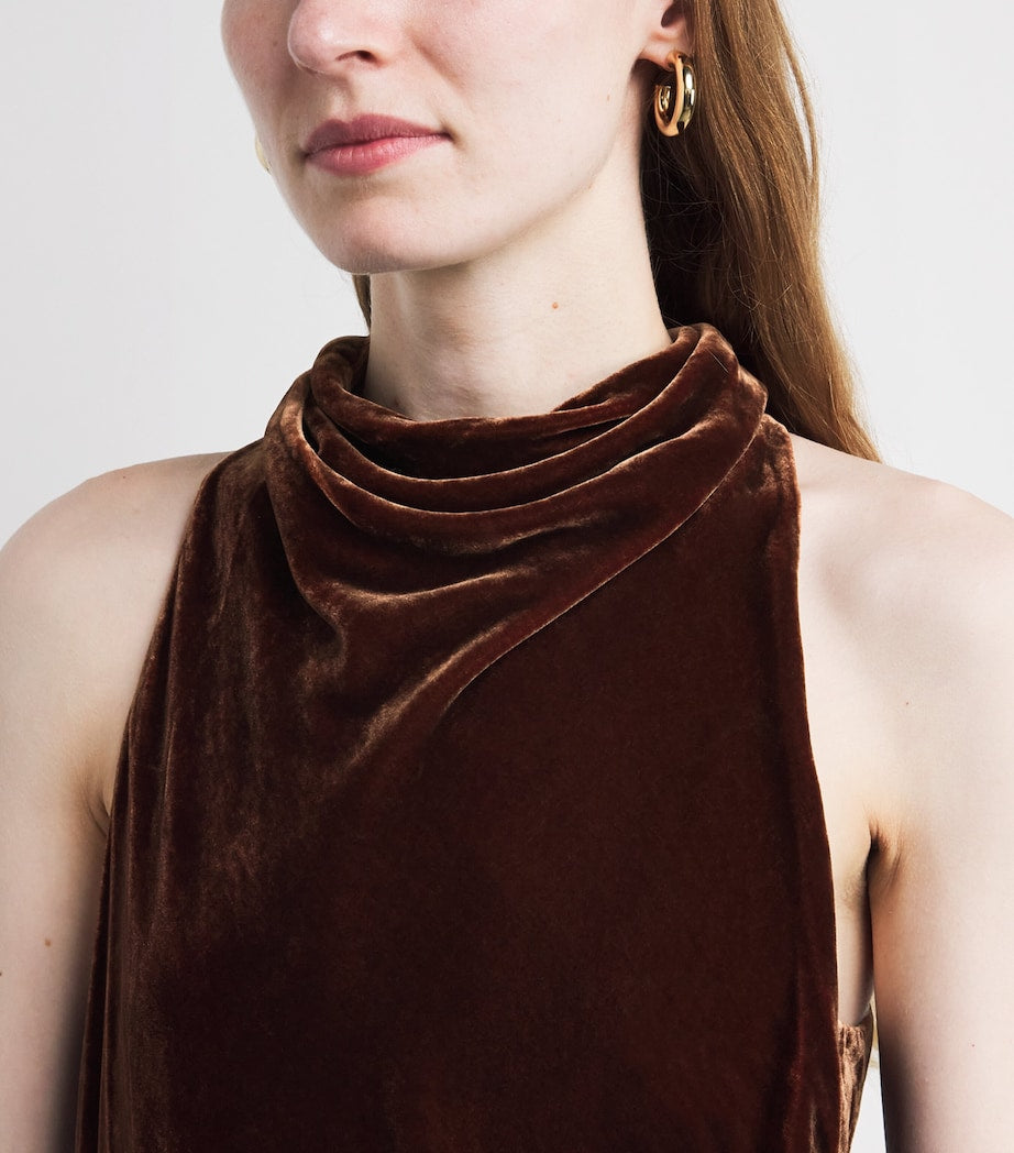 ME+EM Brown Velvet Draped Maxi Dress