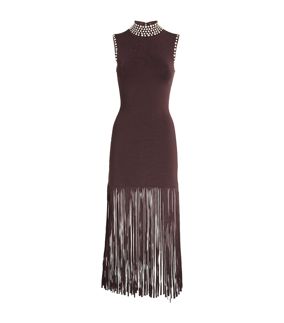 Embellished Fringe Midi Dress BROWN