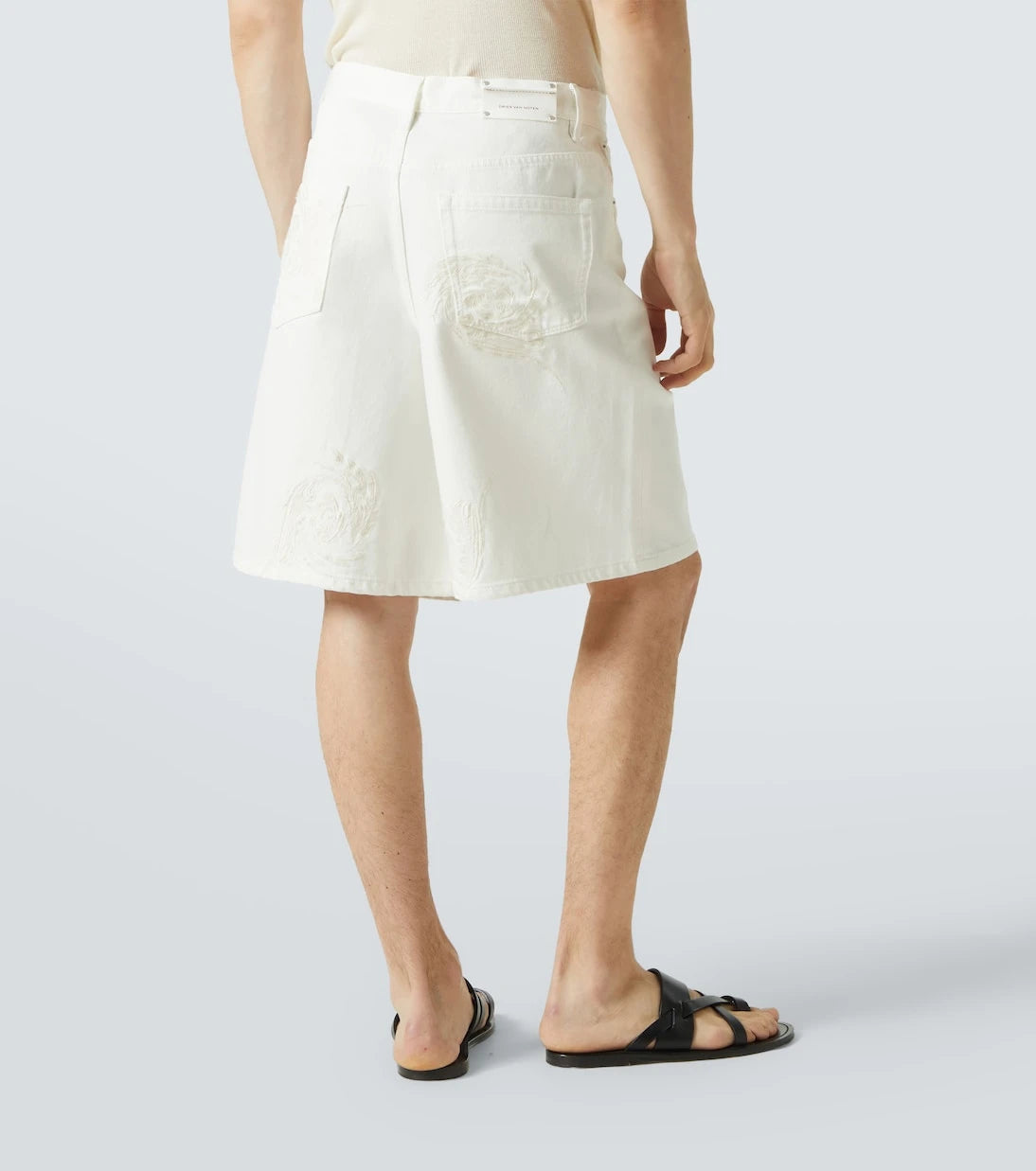 Dries Van Noten - Embroidered denim Bermuda shorts