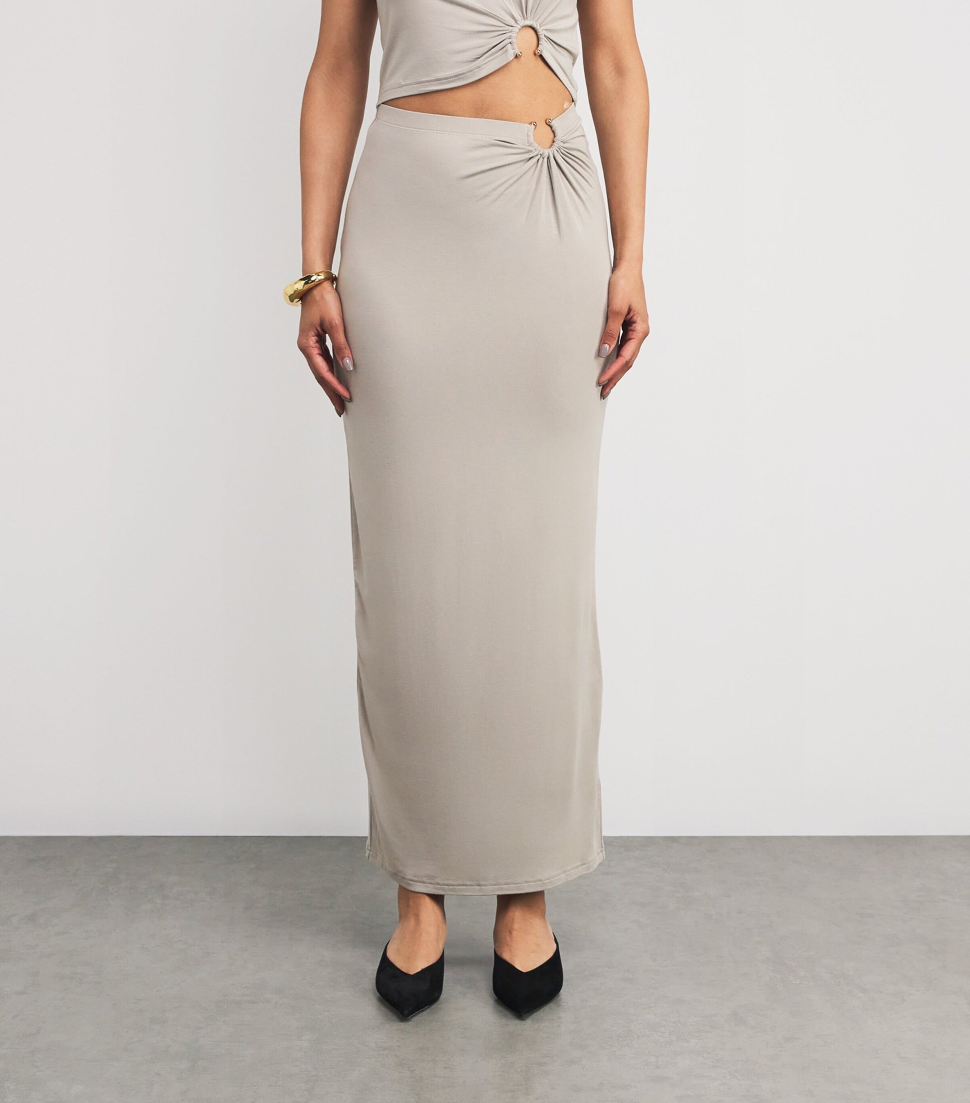 Good American Brown Stretch-Jersey Cut-Out Maxi Skirt