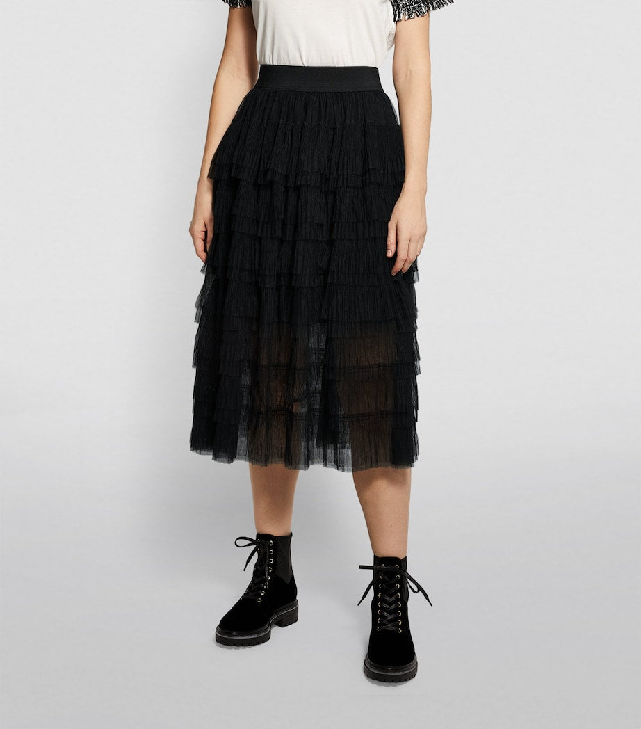 Maje Black Semi-Sheer Midi Skirt
