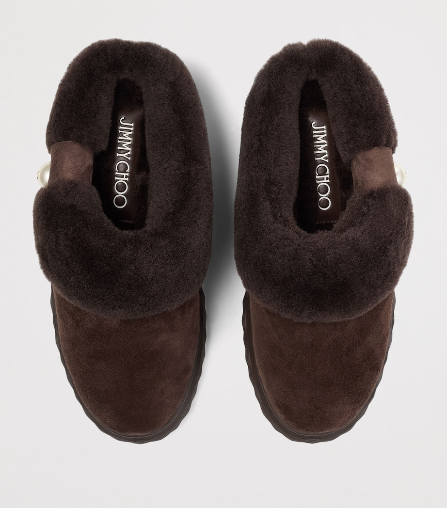 Brown Diamond Maxi Suede-Shearling Mules