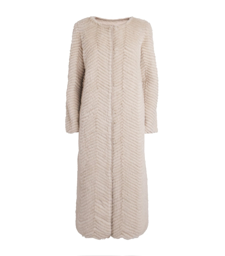 Yves Salomon Beige Wool-Fur Longline Coat