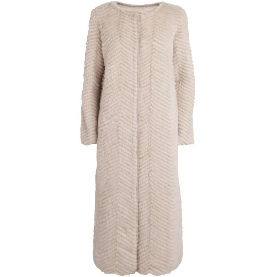 Yves Salomon Beige Wool-Fur Longline Coat