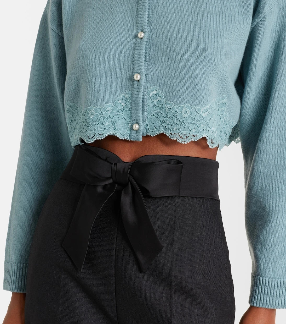 Valentino - Lace-trimmed cropped virgin wool cardigan