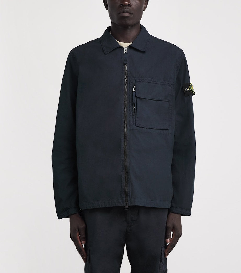 Stone Island Navy Cotton 2-Way Zip Overshirt