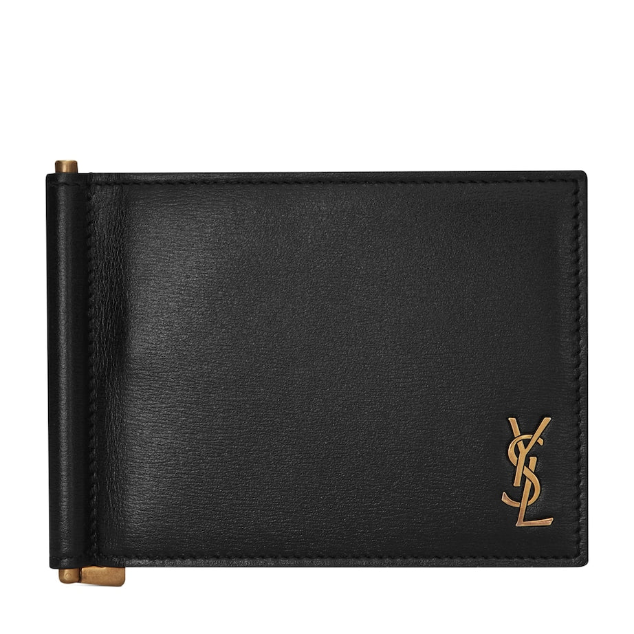 Leather Monogram Bifold Money Clip Wallet