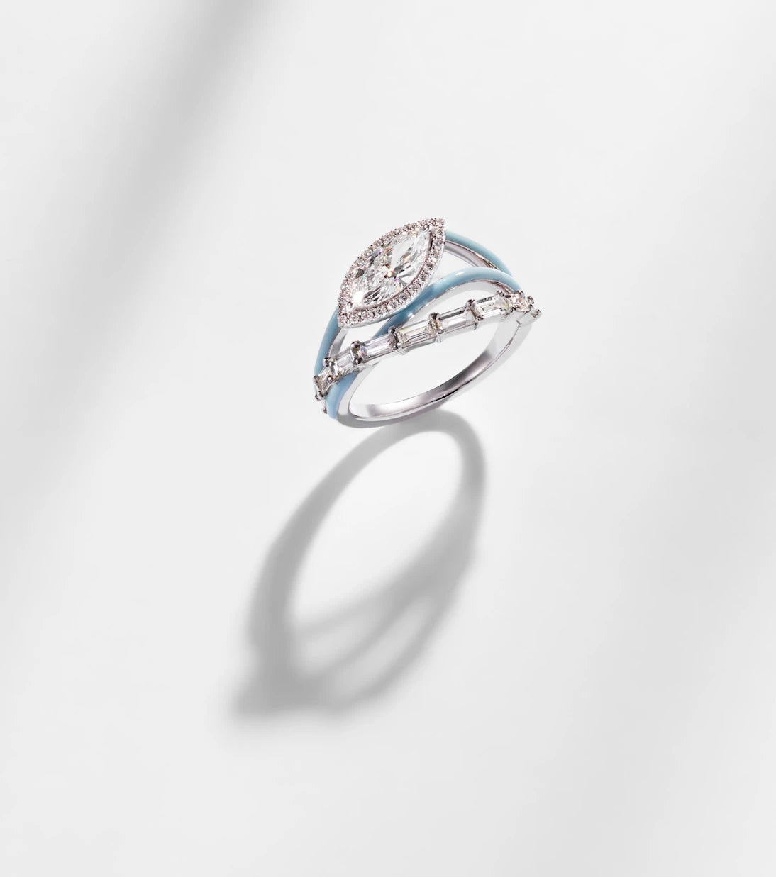 Kamyen - Oasis 18kt white gold ring with diamonds and enamel