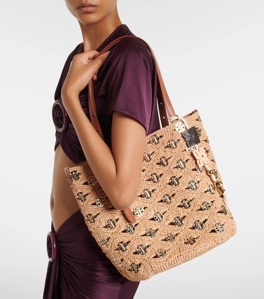 Rabanne - Small embellished raffia tote bag