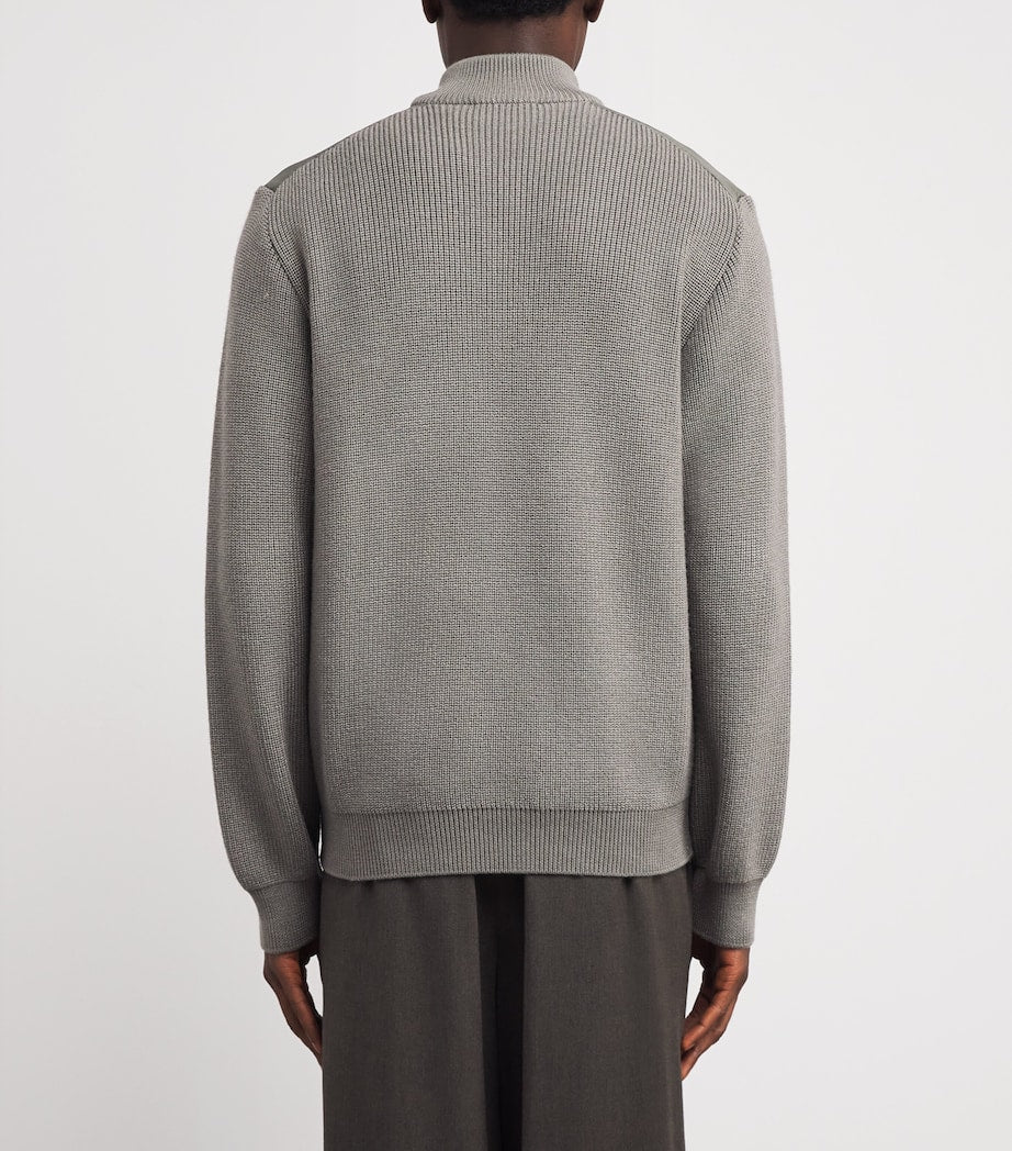 Paul & Shark Green Virgin Wool-Silk Quarter-Zip Sweater