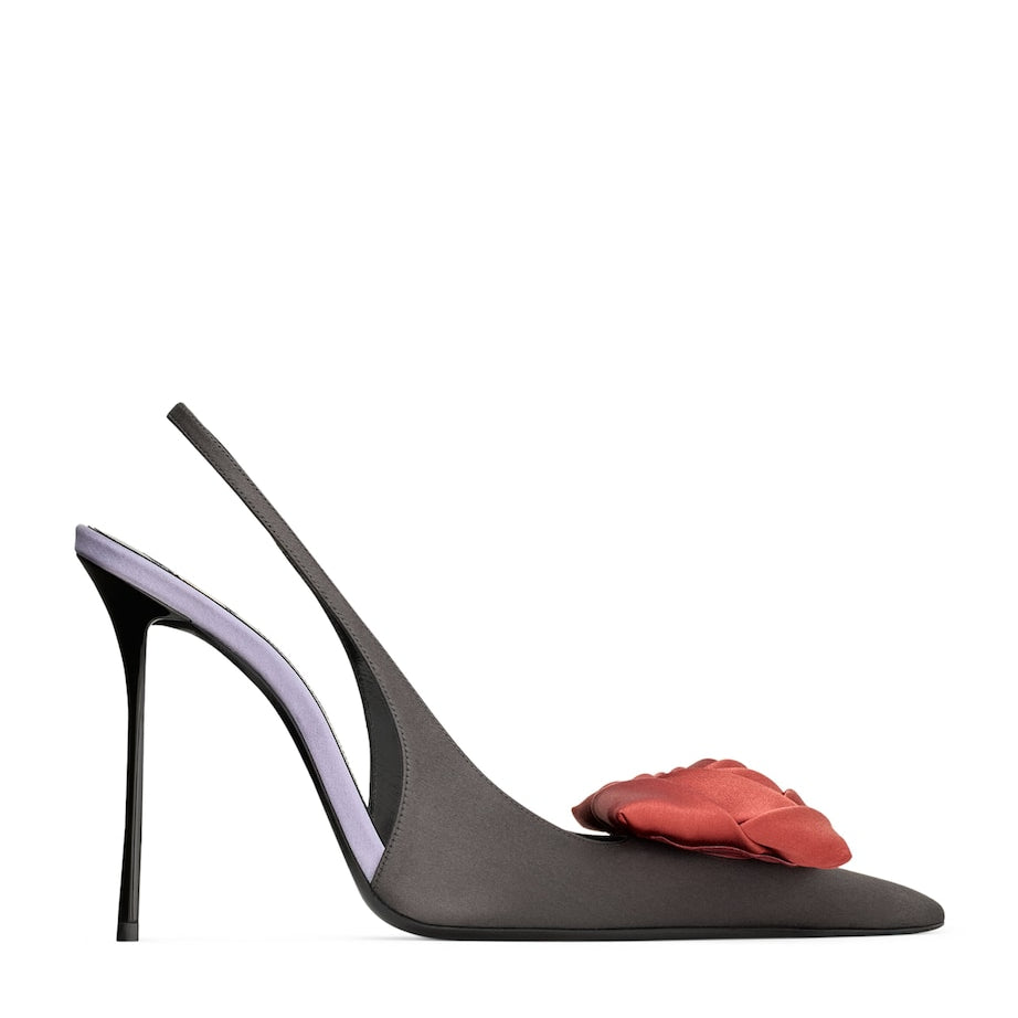 Saint Laurent Black Satin Embellished Amalia Slingback Pumps 110