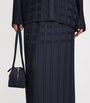 Navy Basketweave Plissé Midi Skirt
