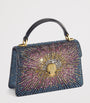 Blue Mini Crystal-Embellished Suede Serpenti Forever Top-Handle Bag