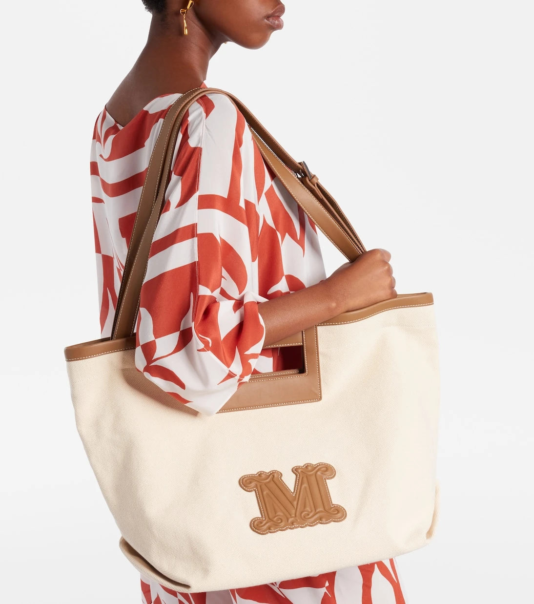 Max Mara - Ecru Small canvas tote bag