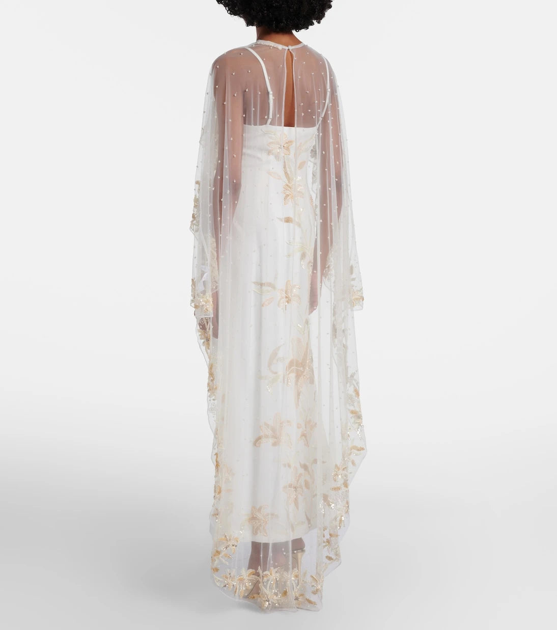 Là Fuori - Ivory Garden embellished caped gown