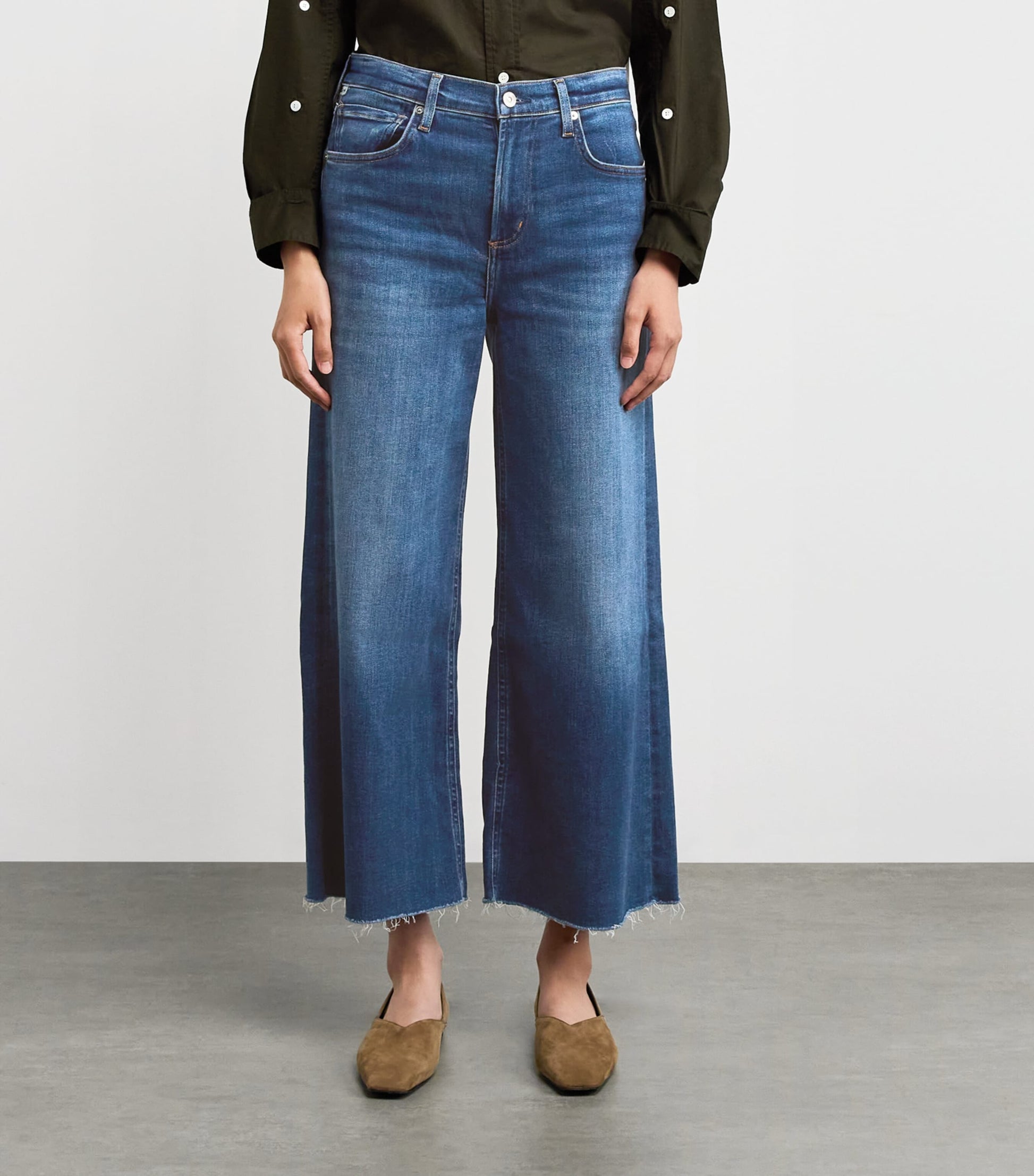 Citizens of Humanity Blue Cropped Lyra Wide-Leg Jeans
