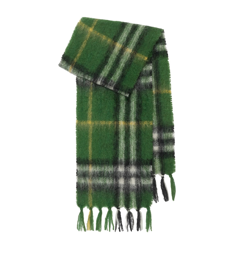 Green Mohair-Wool Check Scarf