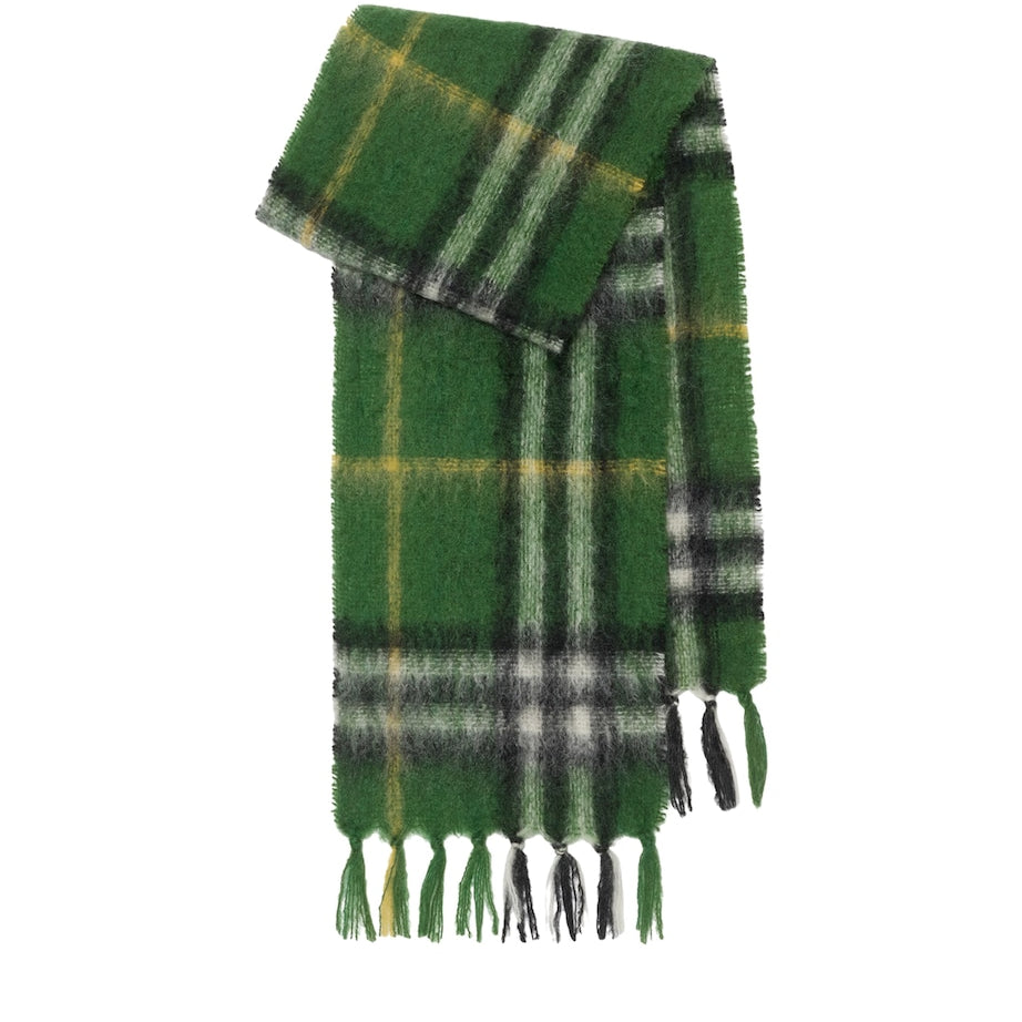Green Mohair-Wool Check Scarf