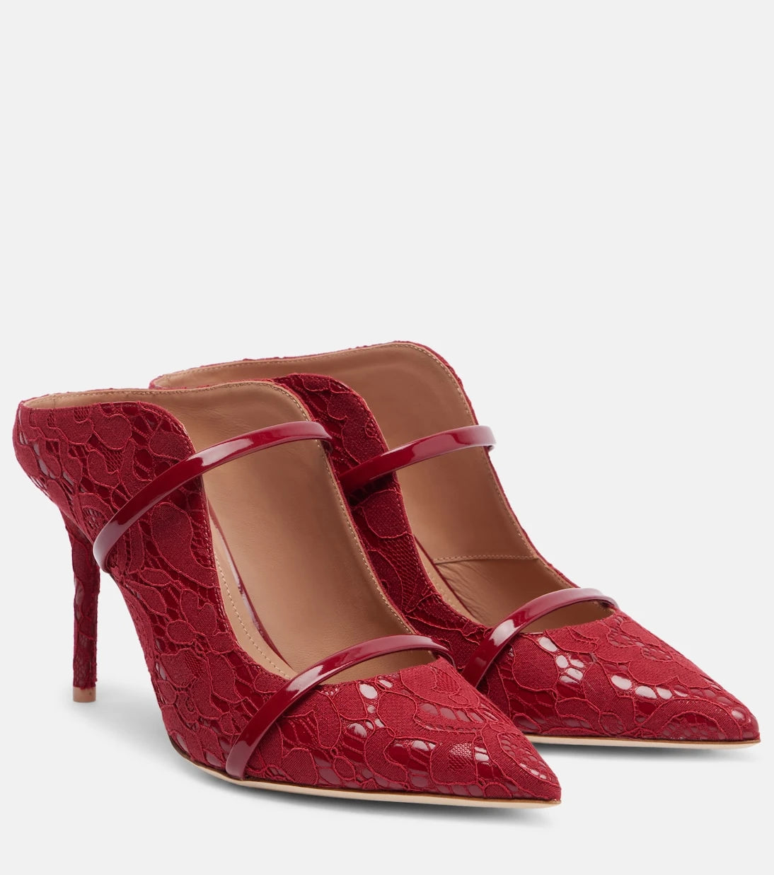 Malone Souliers - Maureen 85 leather-trimmed lace mules