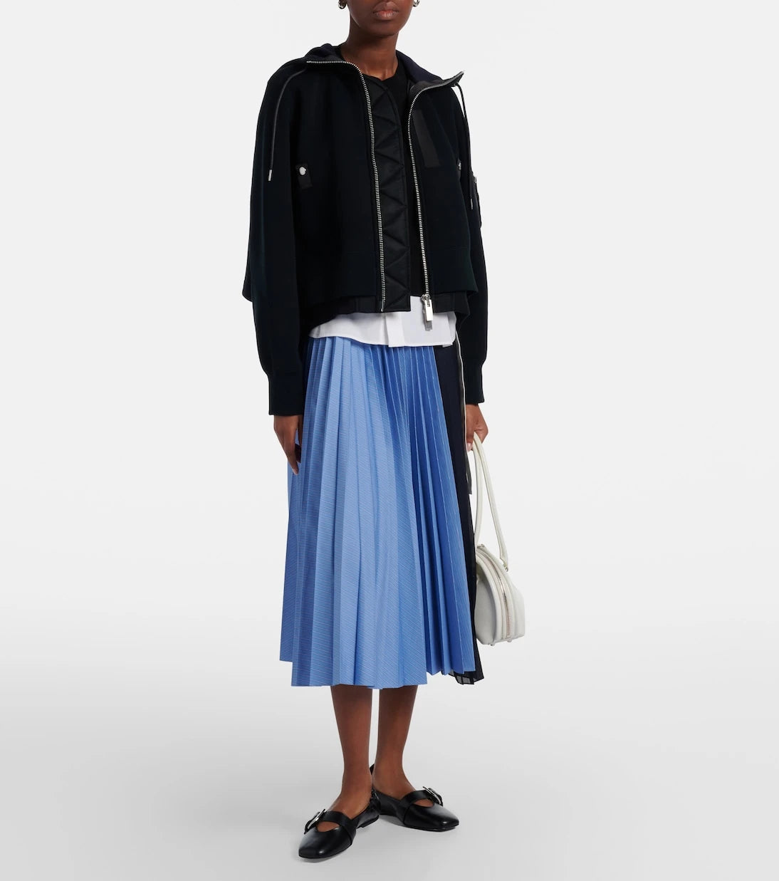 Sacai - Paneled cotton-blend zip-up hoodie