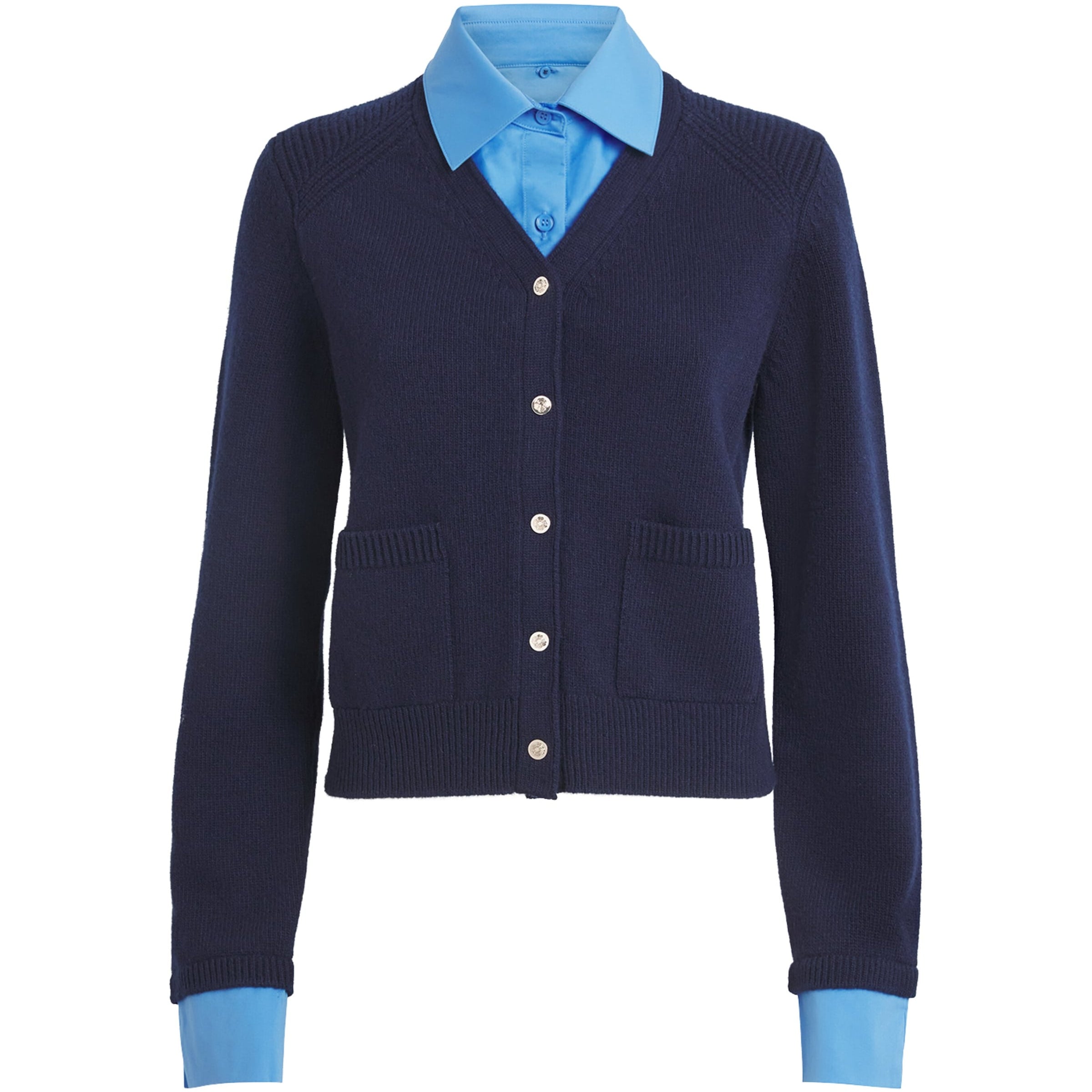Blue Wool Shirt-Style Cardigan