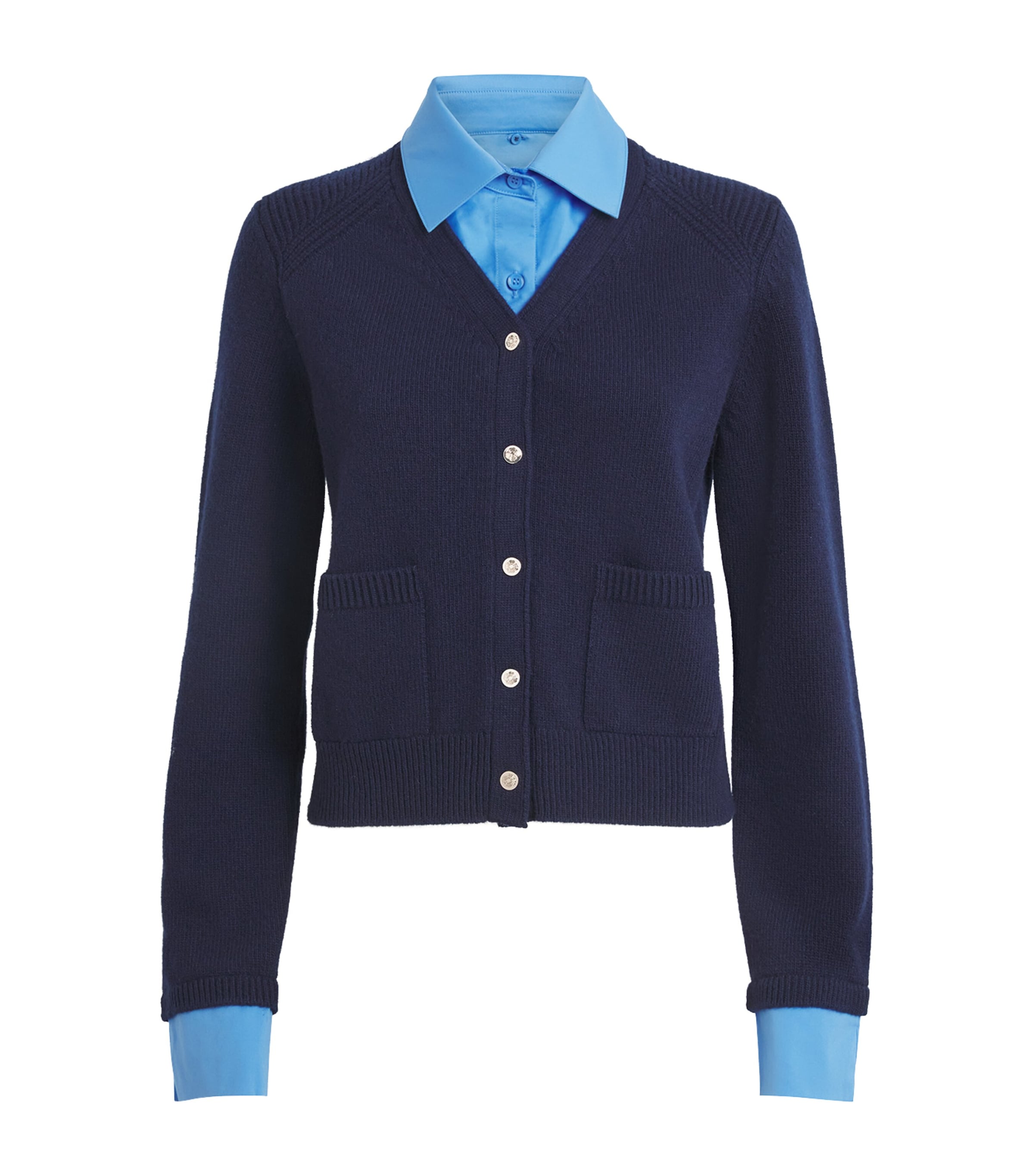Blue Wool Shirt-Style Cardigan