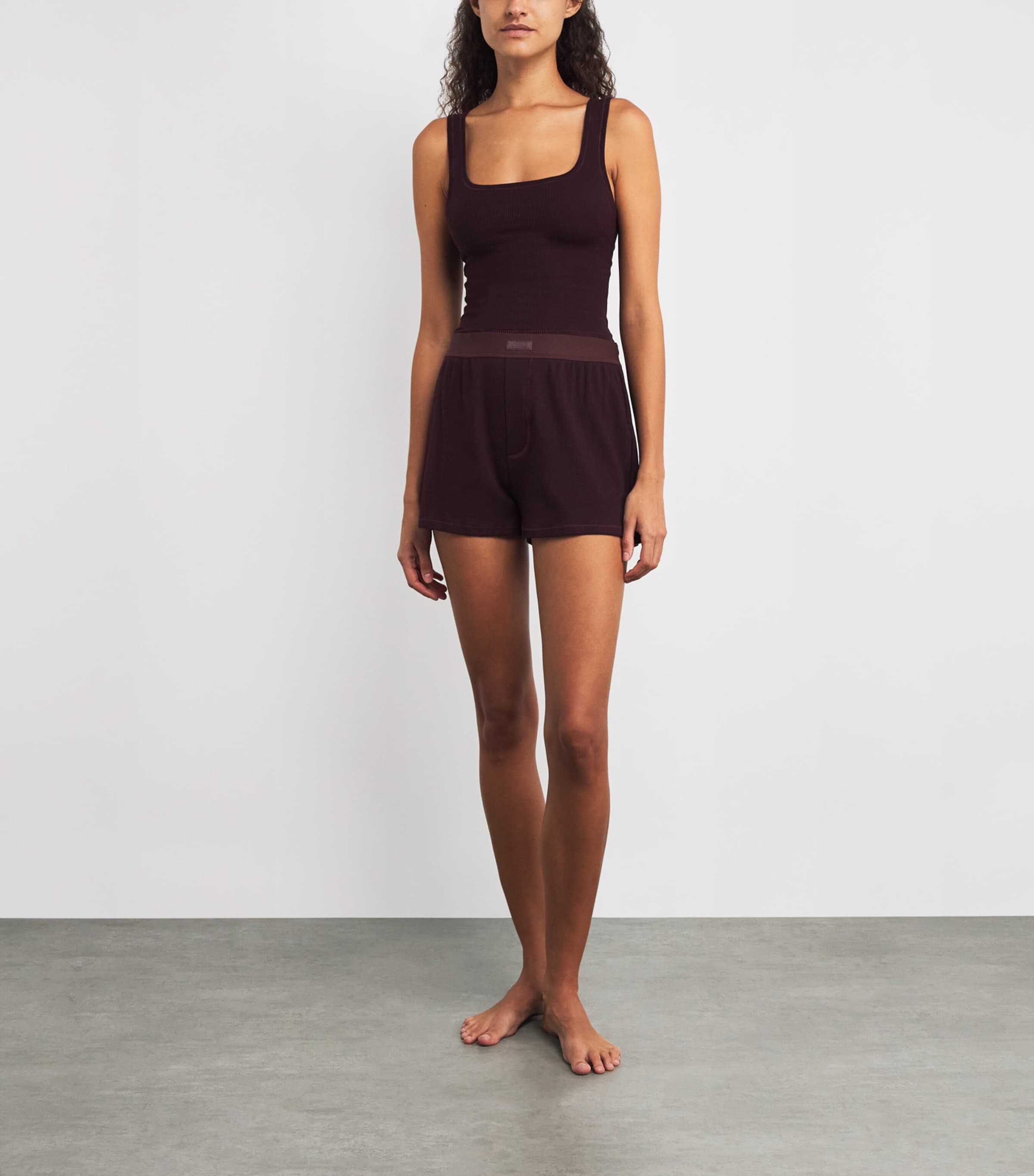 Skims Burgundy Stretch-Cotton Ribbed Boxer Shorts