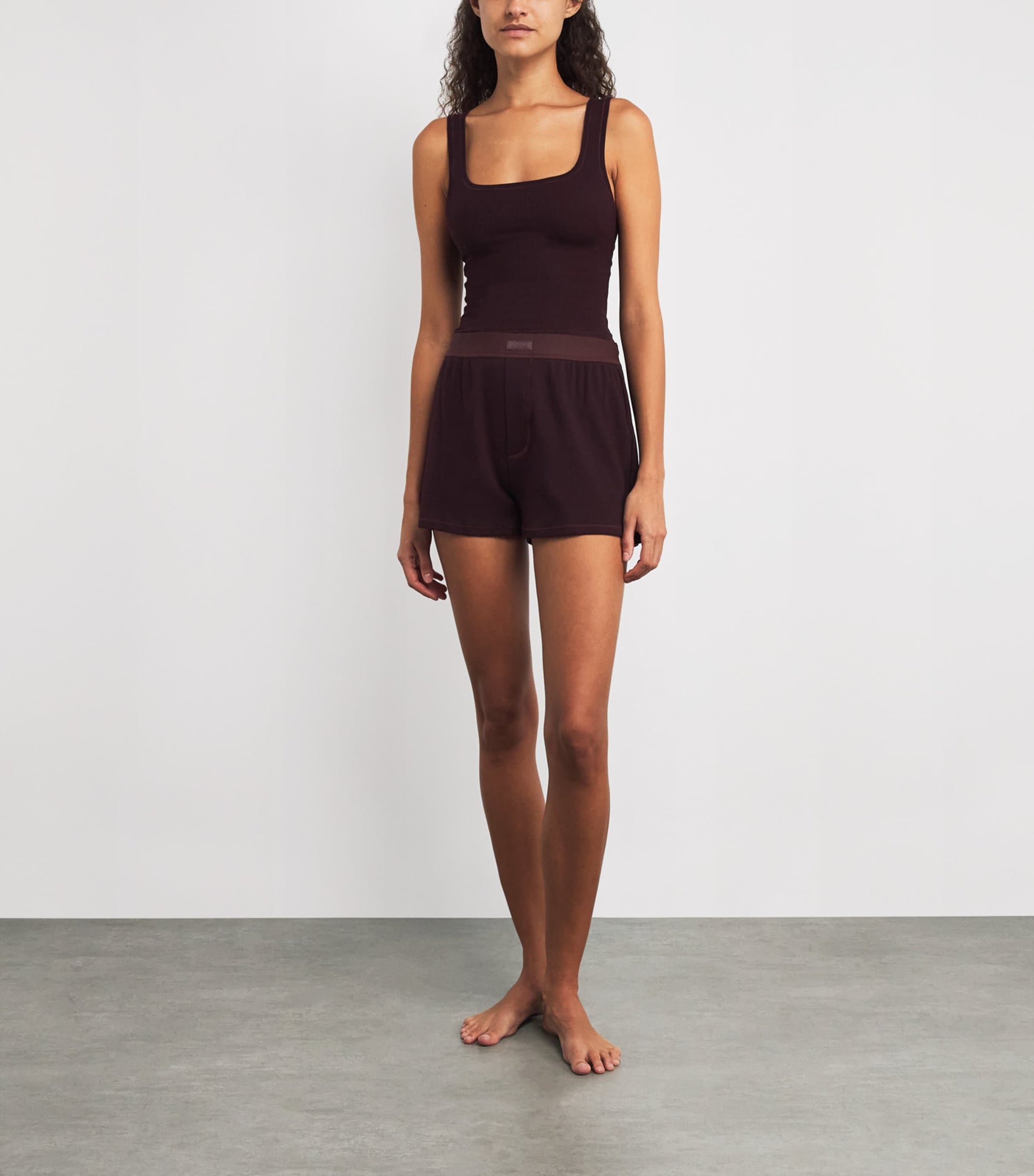 Skims Burgundy Stretch-Cotton Ribbed Boxer Shorts
