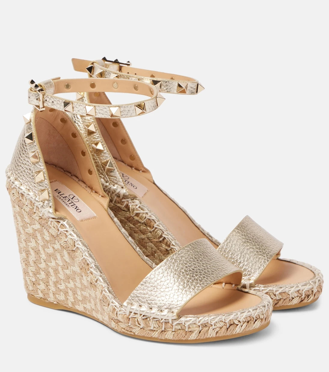 Valentino Garavani - Rockstud Double 105 leather espadrille wedges