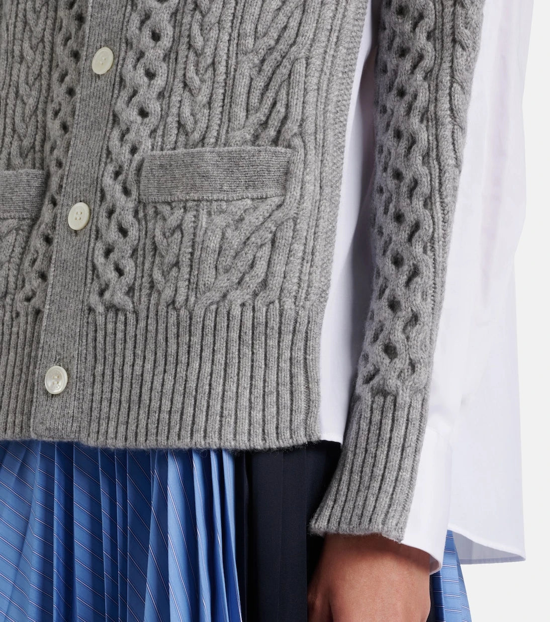 Sacai - Cable-knit wool and poplin cardigan