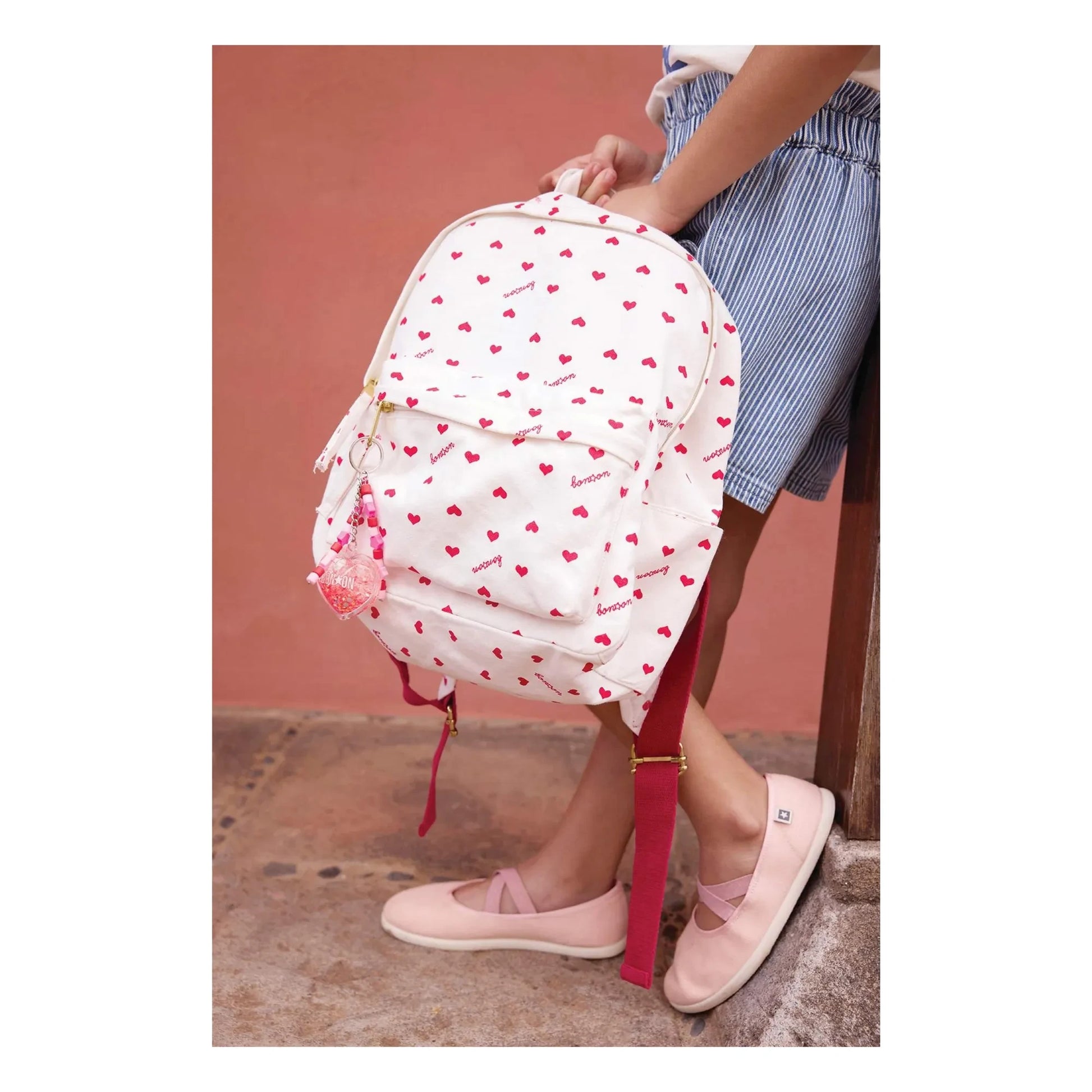 Bonton - PM Backpack Hearts | Ecru