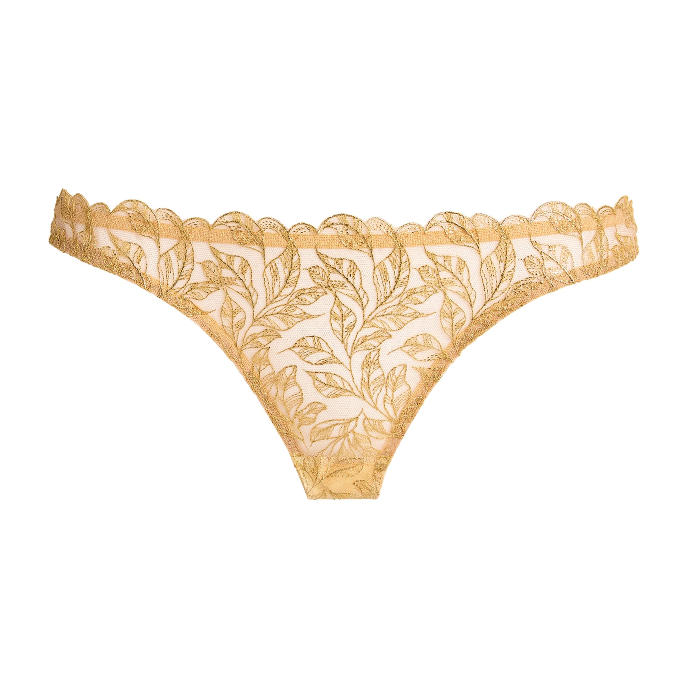 Coco De Mer Gold Embroidered Liora Brazilian Briefs