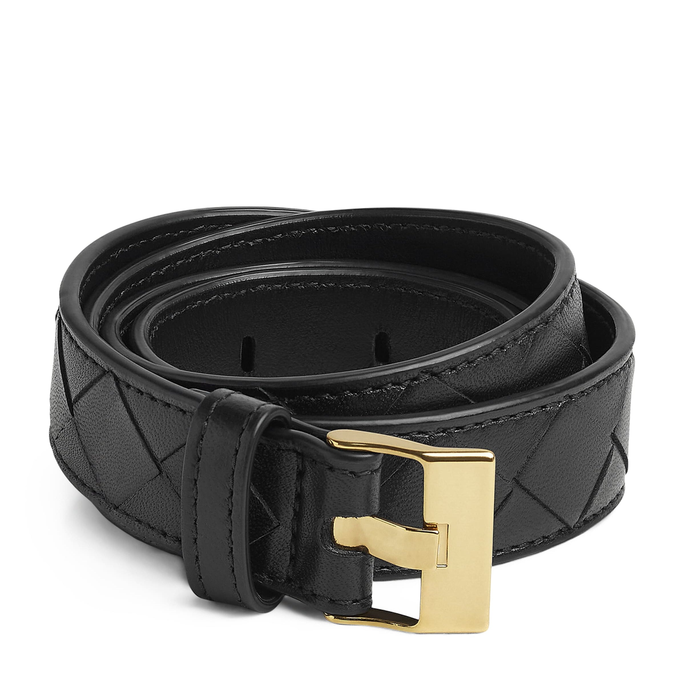 Bottega Veneta Black Leather Intreccio Watch Belt