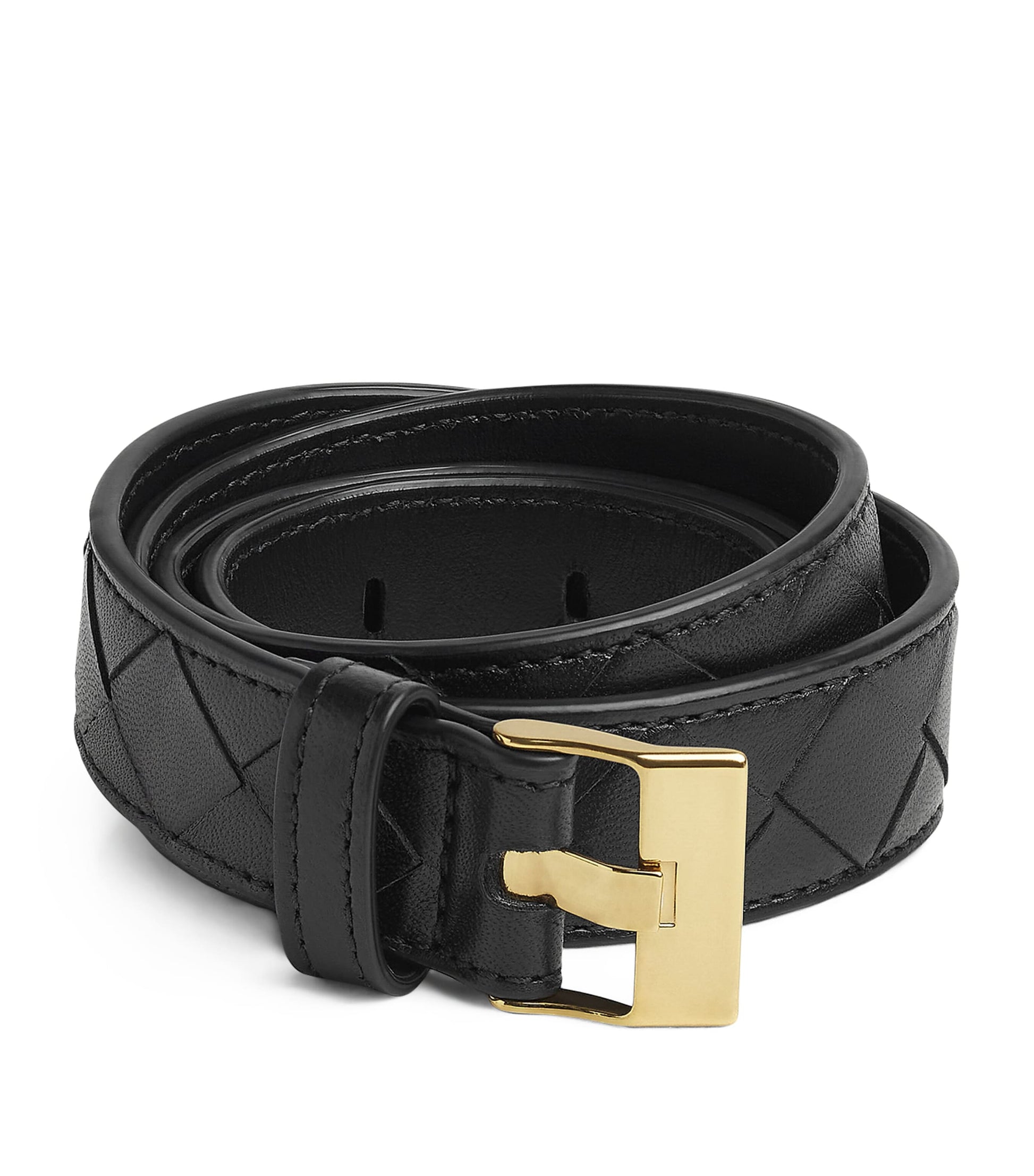 Bottega Veneta Black Leather Intreccio Watch Belt