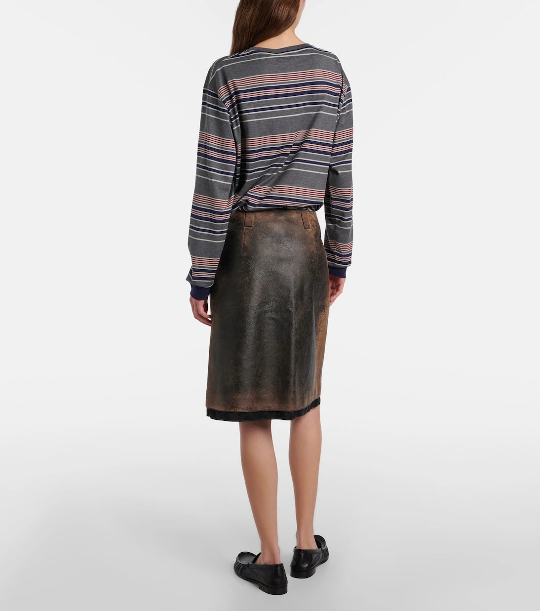 Miu Miu - Suede-trimmed leather midi skirt
