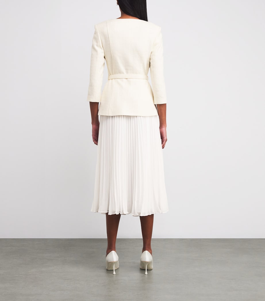 Self-Portrait Ivory Bouclé Long-Sleeve Midi Dress
