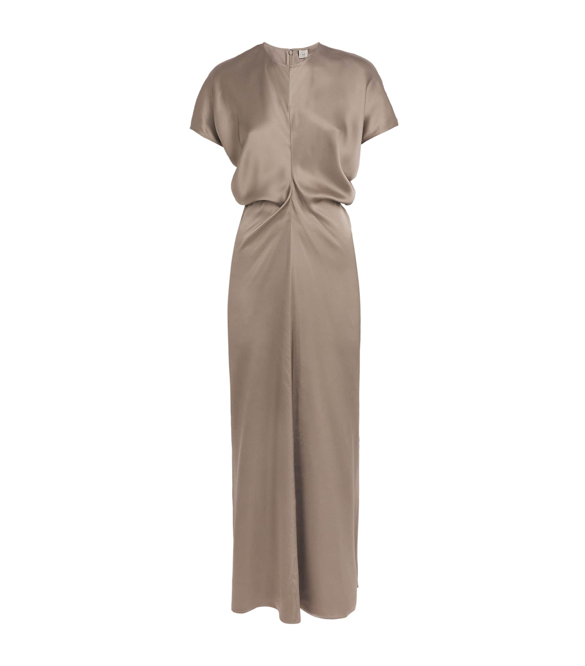 Toteme Beige Satin Slouch-Waist Midi Dress