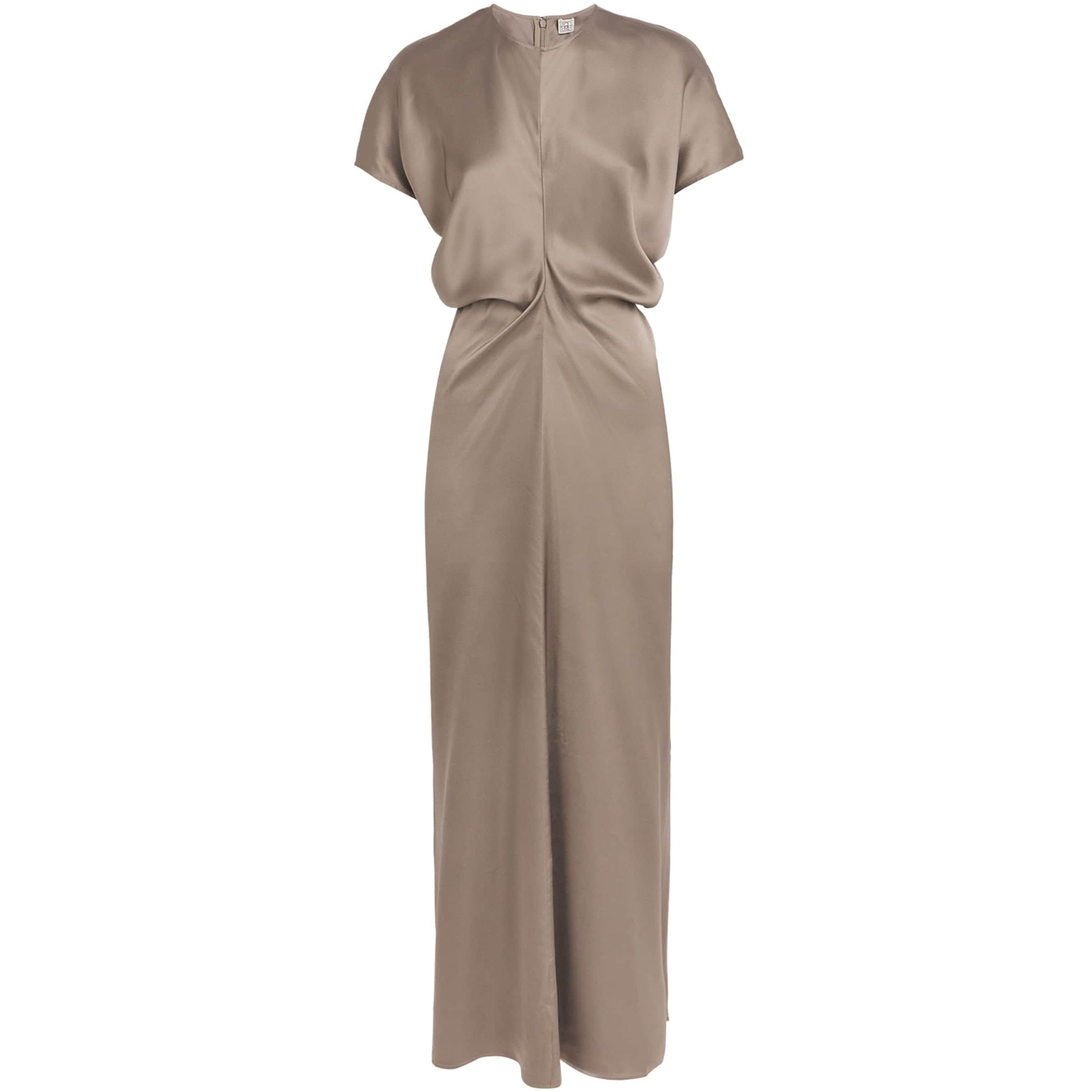 Toteme Beige Satin Slouch-Waist Midi Dress
