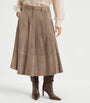 Brown Suede Midi Skirt