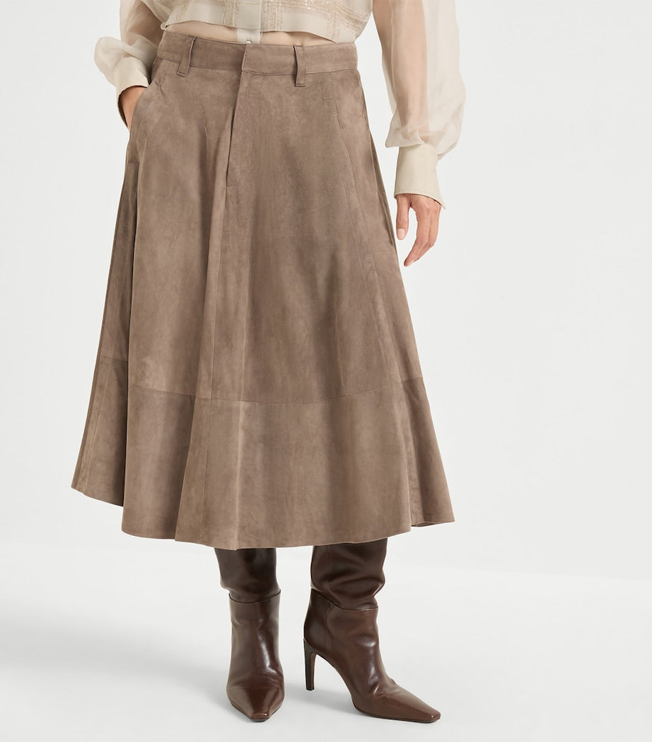 Brown Suede Midi Skirt