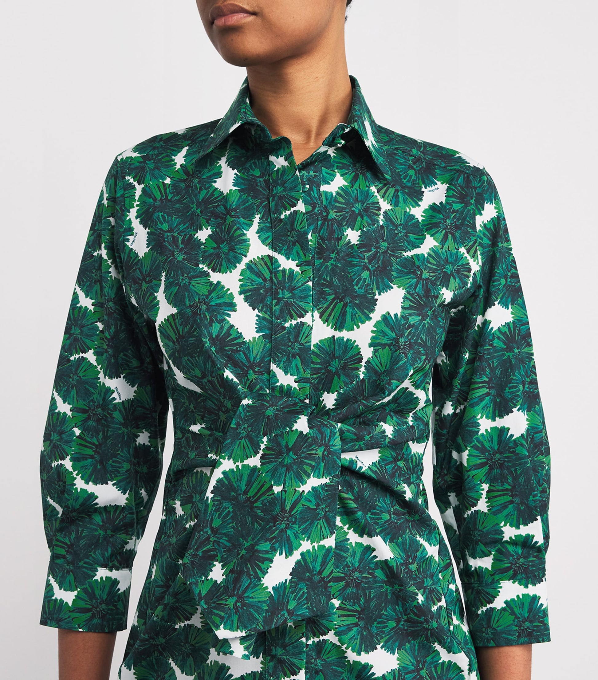 Max Mara Beige Cotton Poplin Print Shirt Dress