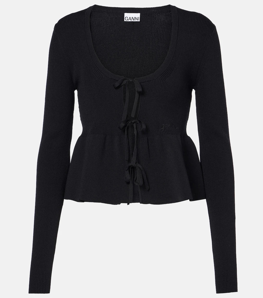 Ganni - Ruffled ribbed-knit top