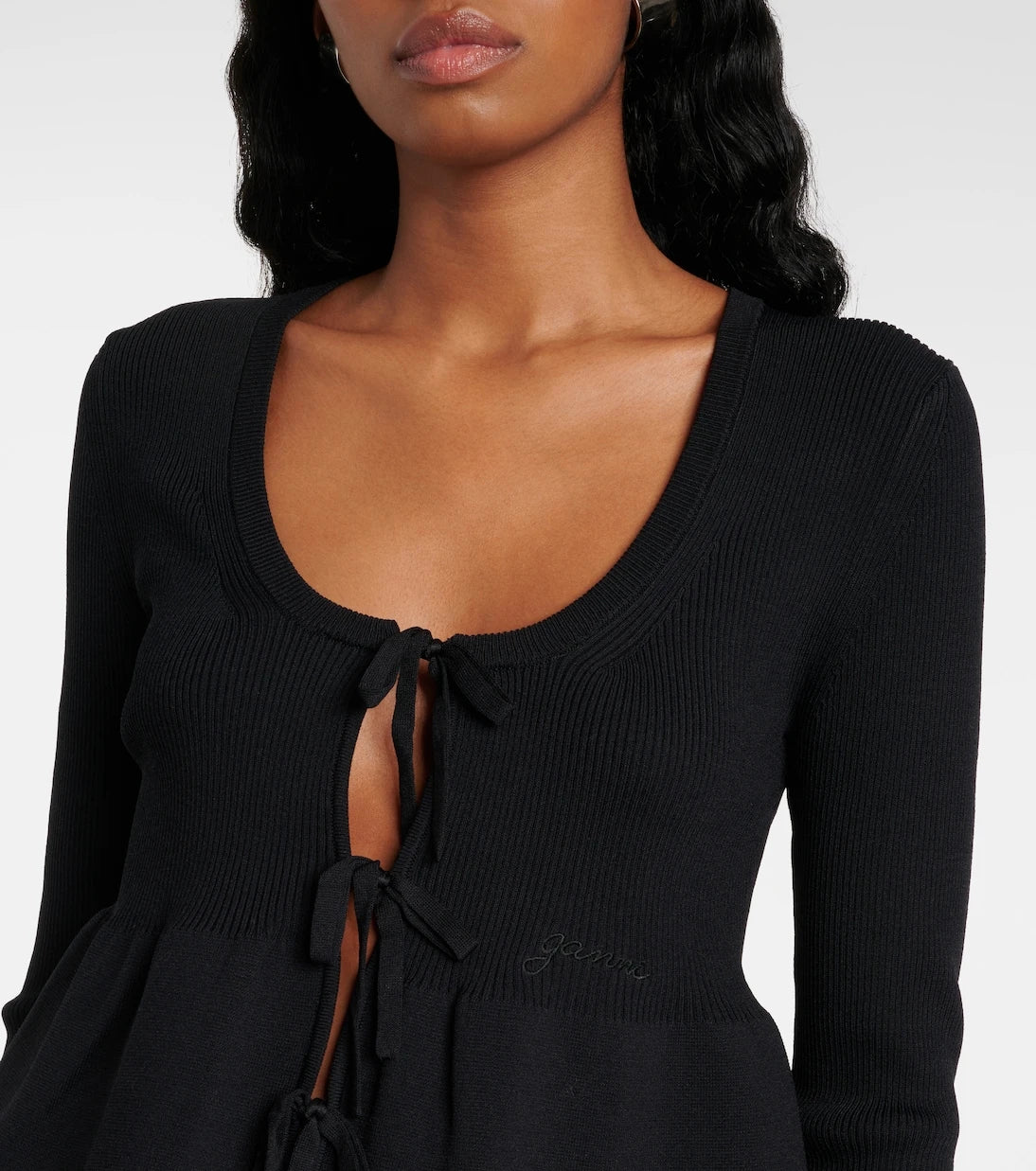 Ganni - Ruffled ribbed-knit top