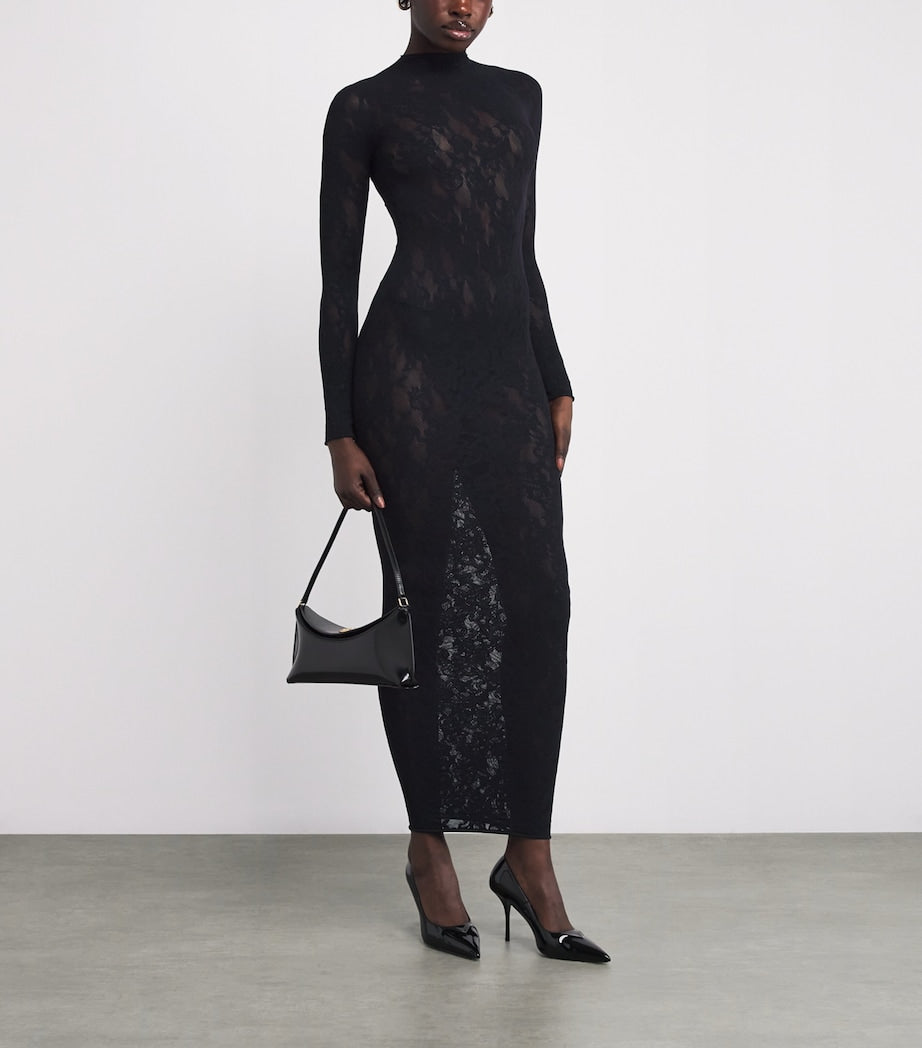 Skims Black Lace Long-Sleeve Maxi Dress