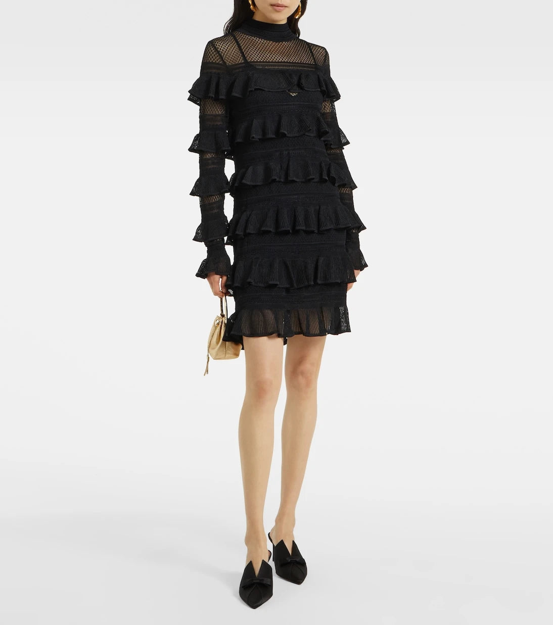 Zimmermann - Crush High Neck Frilled knitted minidress