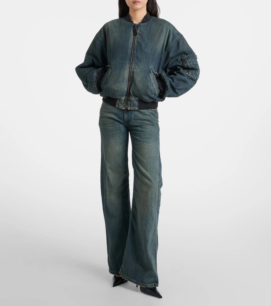 Balenciaga - Distressed denim bomber jacket