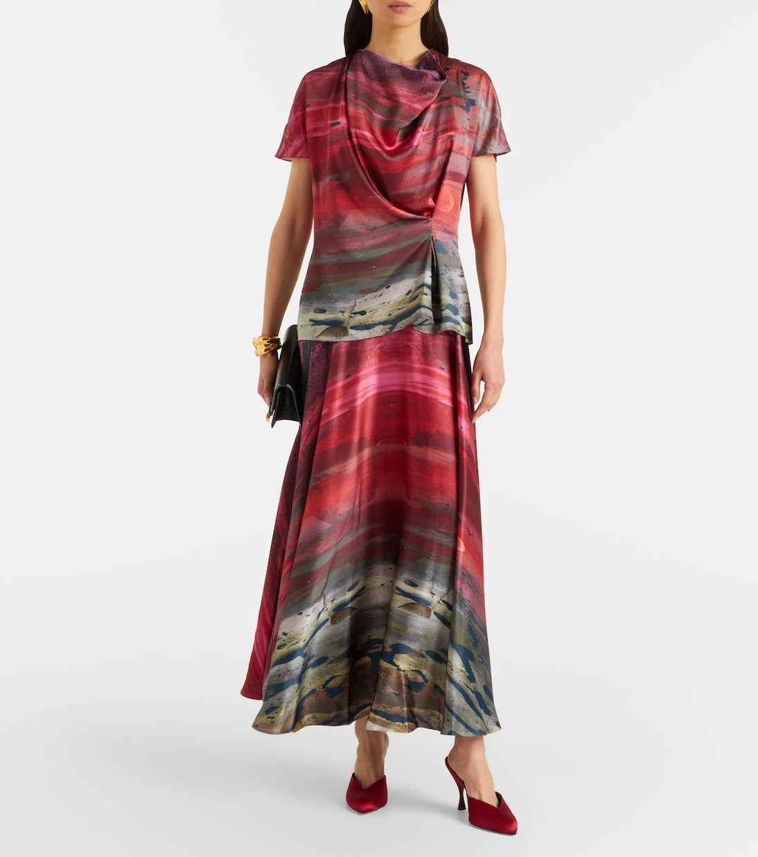 Roksanda - Printed draped silk satin top