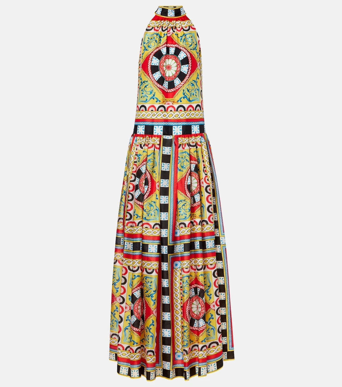 Dolce&Gabbana - فستان حريري بطبعة تاورمينا وبياقة رسن